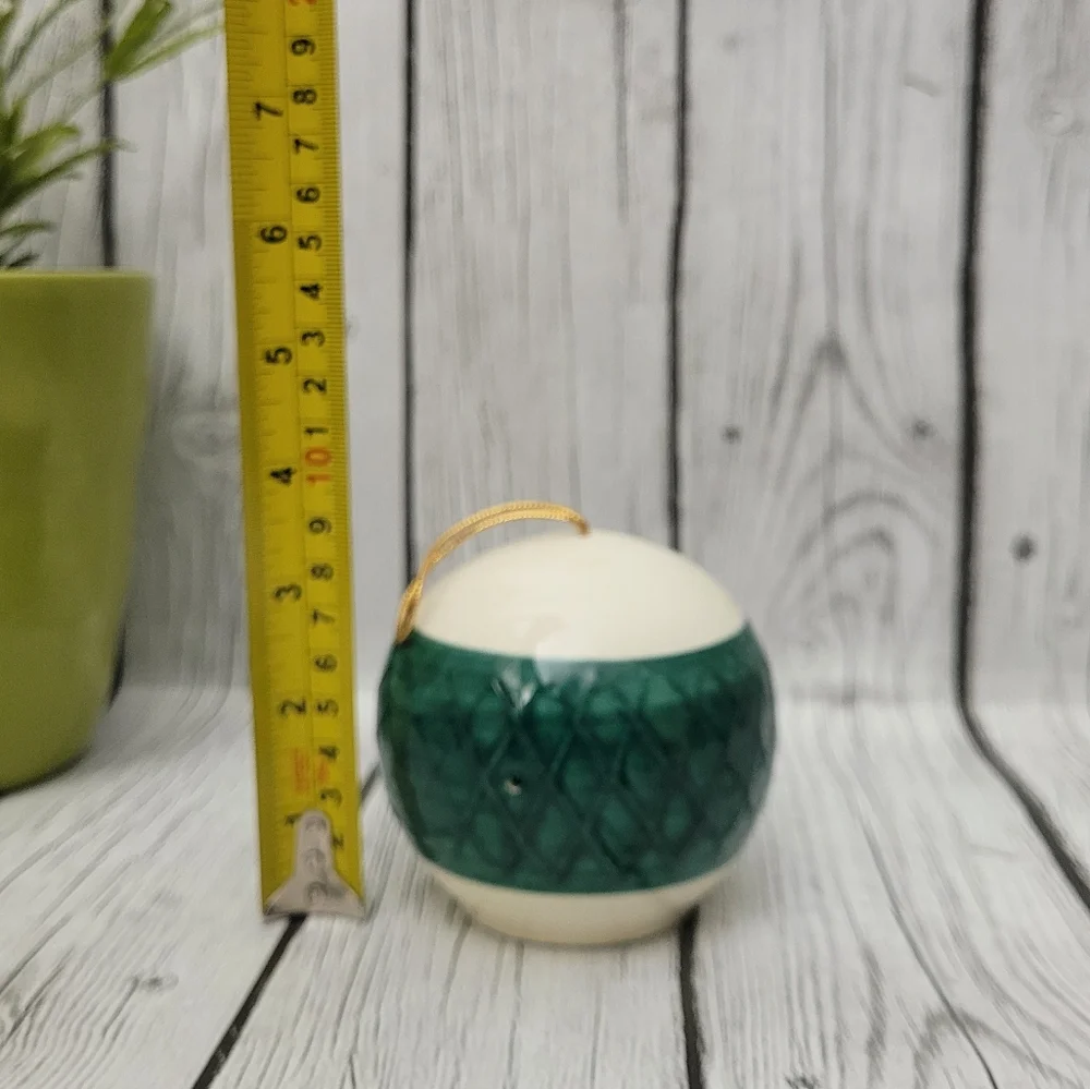 Vintage Ceramic Green and Ivory Potpourri Decor Sphere Ornament